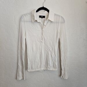 Banana Republic Womens Cream Ribbed Merino Wool Sweater Polo Long Sleeve S